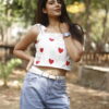 white Blush Polka-Bow Crop Top