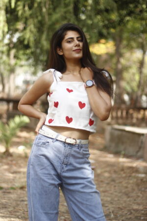 white Blush Polka-Bow Crop Top